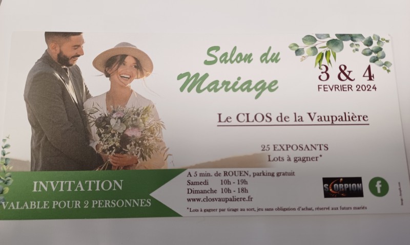 Salon du mariage les 3 et 4 Février 2024 au Clos de la Vaupalière à 5 minutes de Rouen (76)